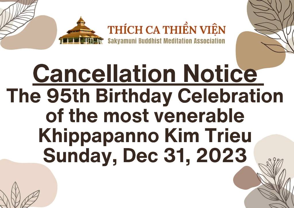 Thông báo hủy lễ Đại Thọ Ngài Thiền Sư Khippapanno Kim Triệu