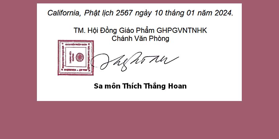 Thông bạch Tết Giáp Thìn 2024 của Giáo Hội Phật Giáo VN Thống Nhất Hoa Kỳ