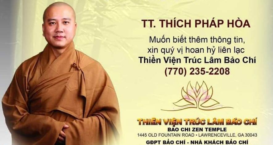 Thầy Pháp Hòa sẽ đến Thiền Viện Trúc Lâm Bảo Chí, Atlanta 6/5