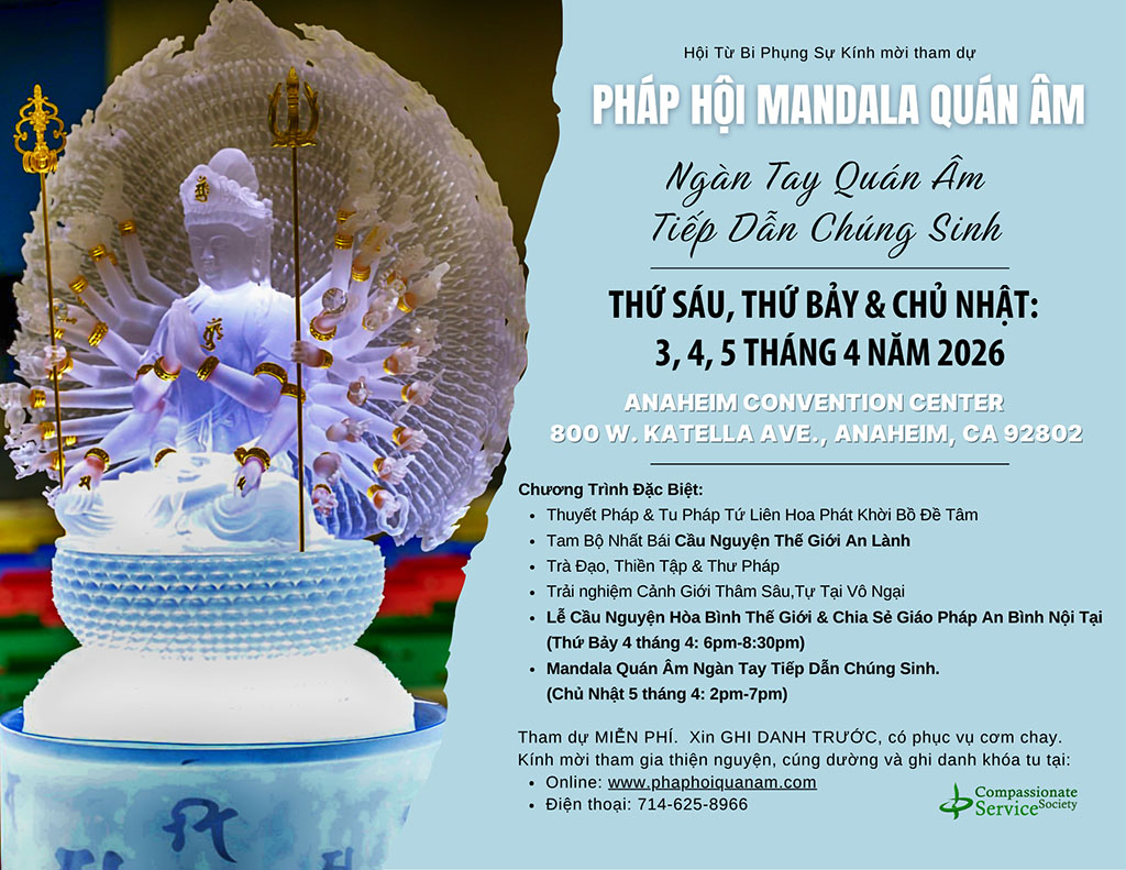 Hội Từ Bi Phụng Sự kính mời tham dự Pháp Hội Mandala Quán Âm ngày 3-4-5 tháng 4, 2026